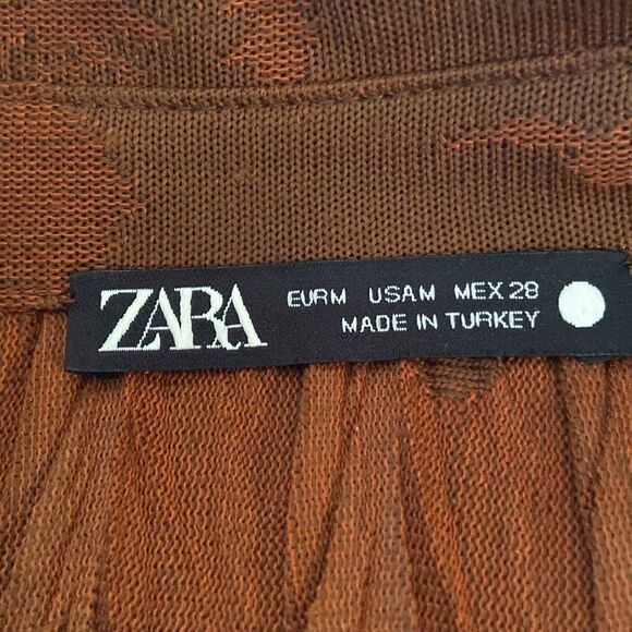 Zara NWOT Cropped Brown and Cinnamon Pleated Long Sleeve Blouse M - Picture 7 of 7
